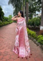 SOFT TUSSAR DOLA SATIN SILK SAREE WITH WEAVING BORDER AND TASSELS