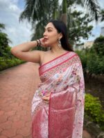 SOFT TUSSAR DOLA SATIN SILK SAREE WITH WEAVING BORDER AND TASSELS - Image 2