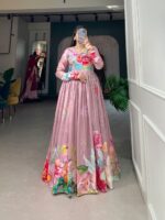 FLORAL PRINTED TUSSAR SILK GOWN