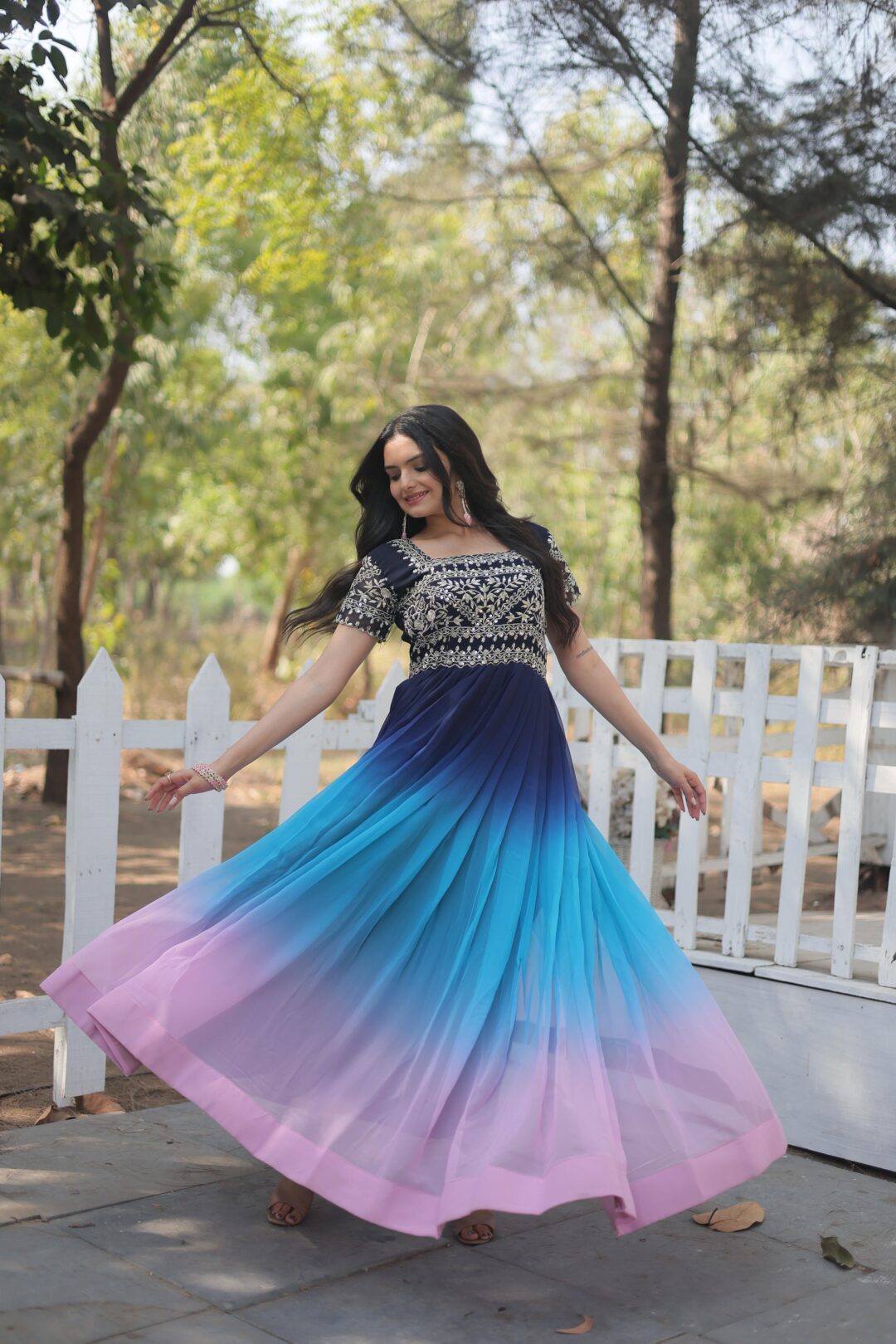 FAUX BLOOMING GOWN WITH EMBROIDERY ZARI SEQUENCE WORK - Image 1