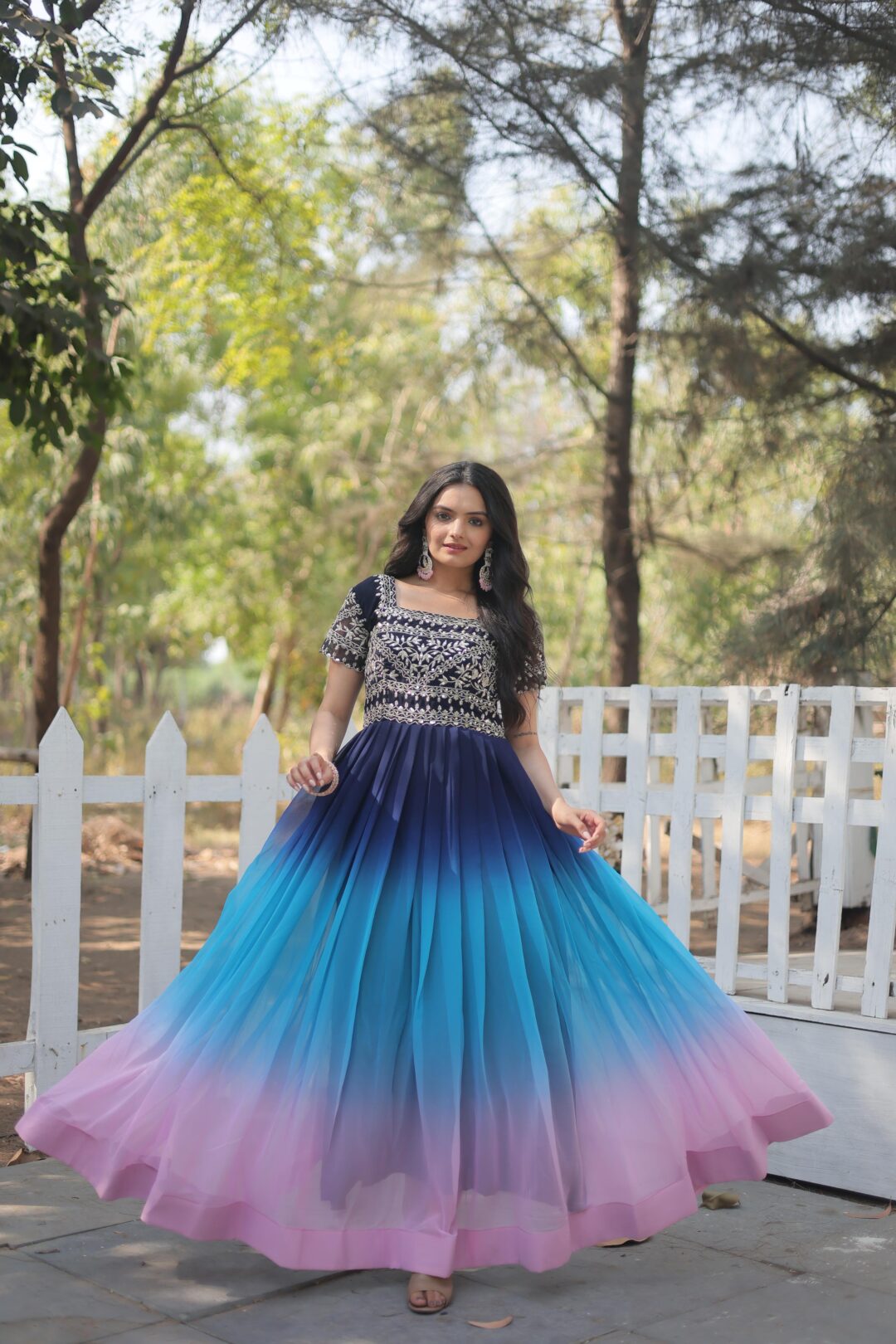FAUX BLOOMING GOWN WITH EMBROIDERY ZARI SEQUENCE WORK - Image 2