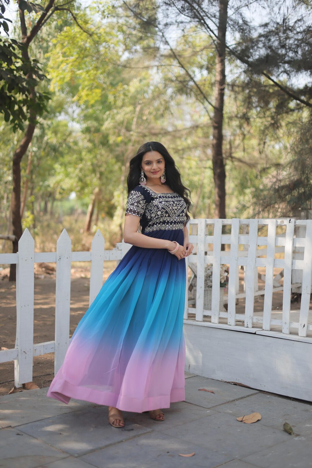 FAUX BLOOMING GOWN WITH EMBROIDERY ZARI SEQUENCE WORK - Image 4