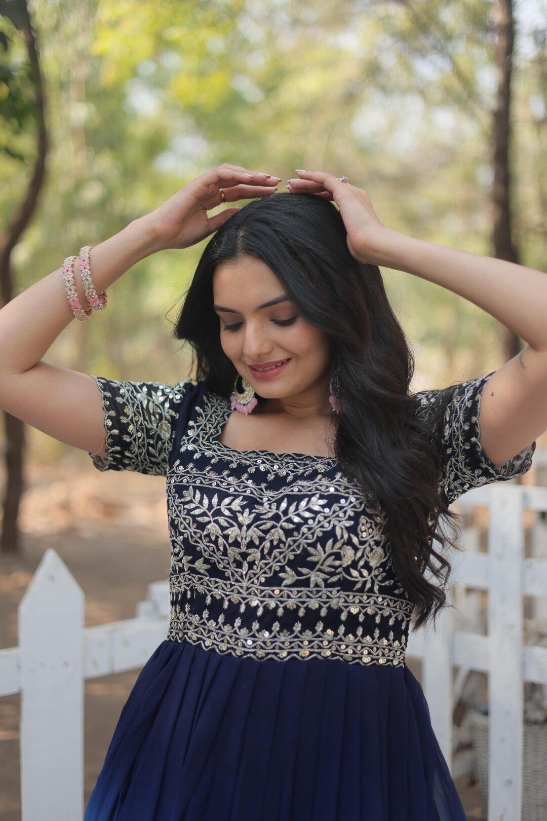 FAUX BLOOMING GOWN WITH EMBROIDERY ZARI SEQUENCE WORK - Image 6