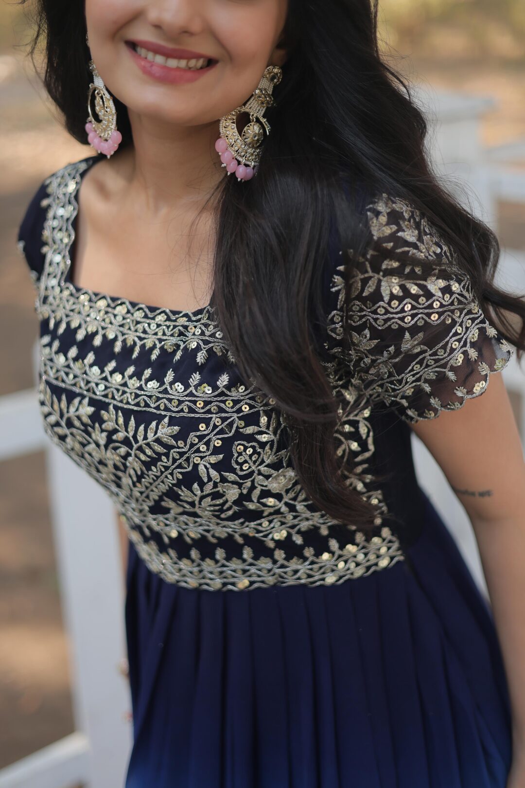 FAUX BLOOMING GOWN WITH EMBROIDERY ZARI SEQUENCE WORK - Image 7